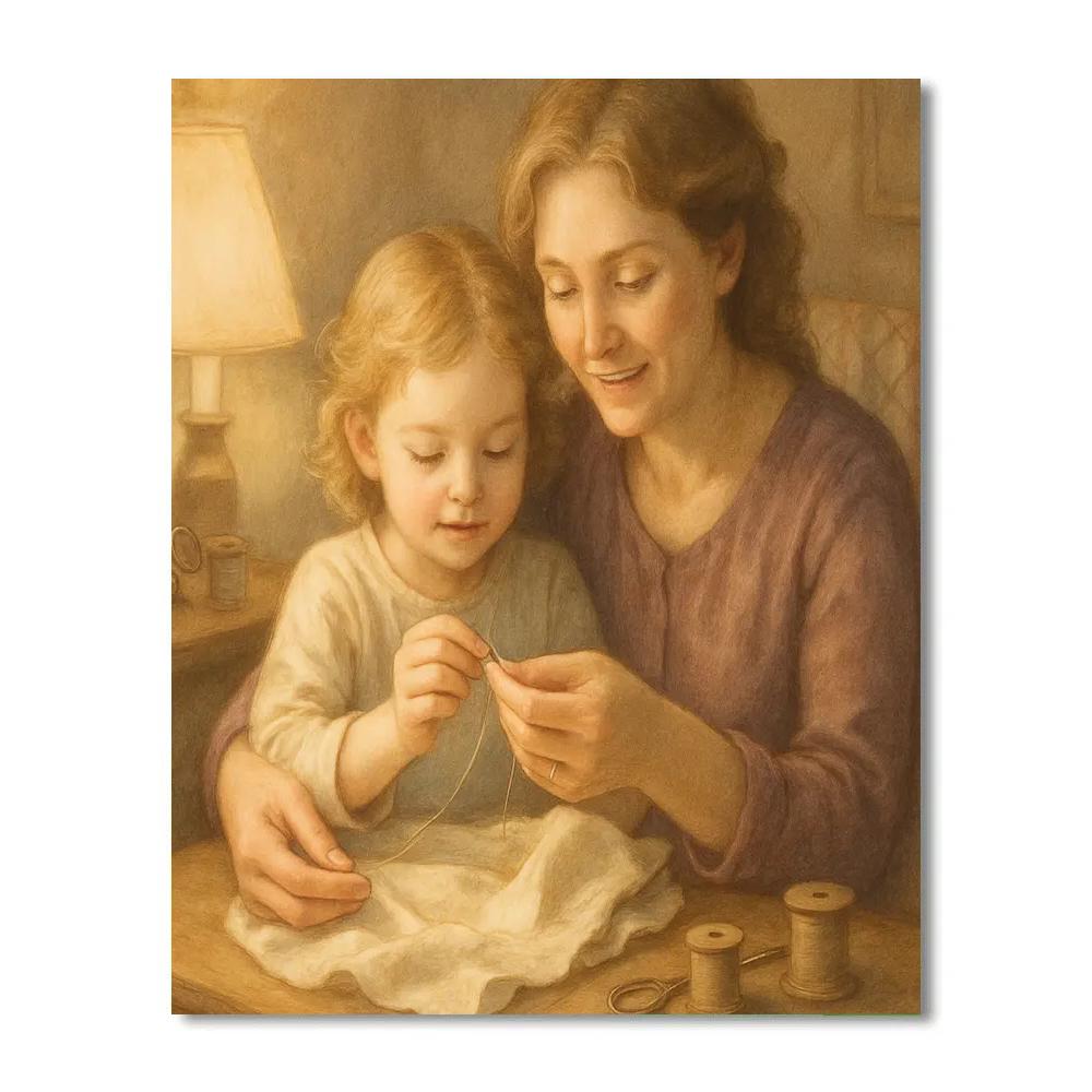 Quiet Sewing Lessons With Mom Paint by numbers art