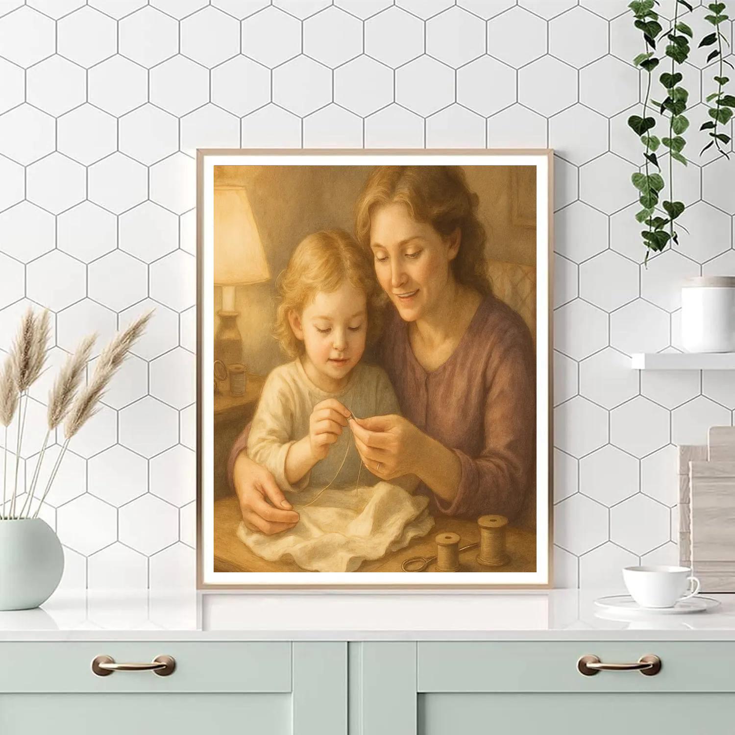 Quiet Sewing Lessons With Mom Paint by numbers art