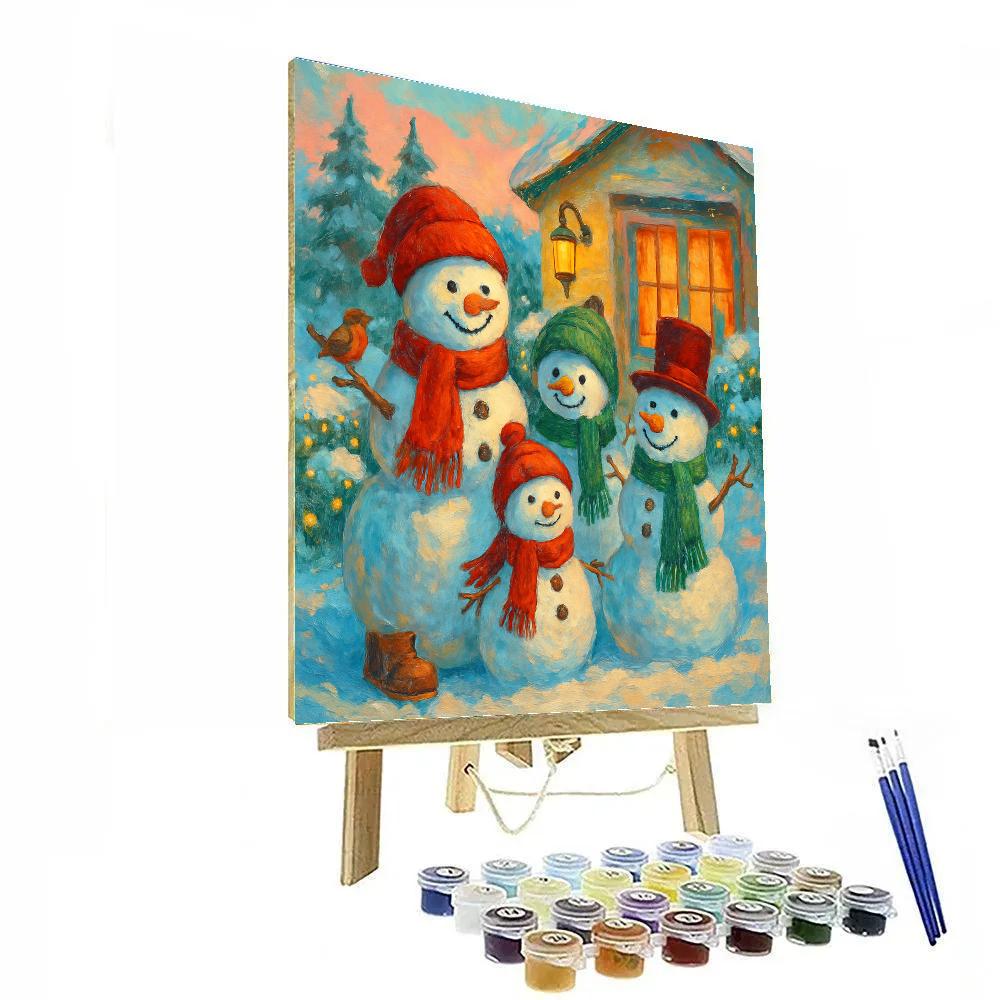 Whimsical Snowman Family Gathering painting number kit