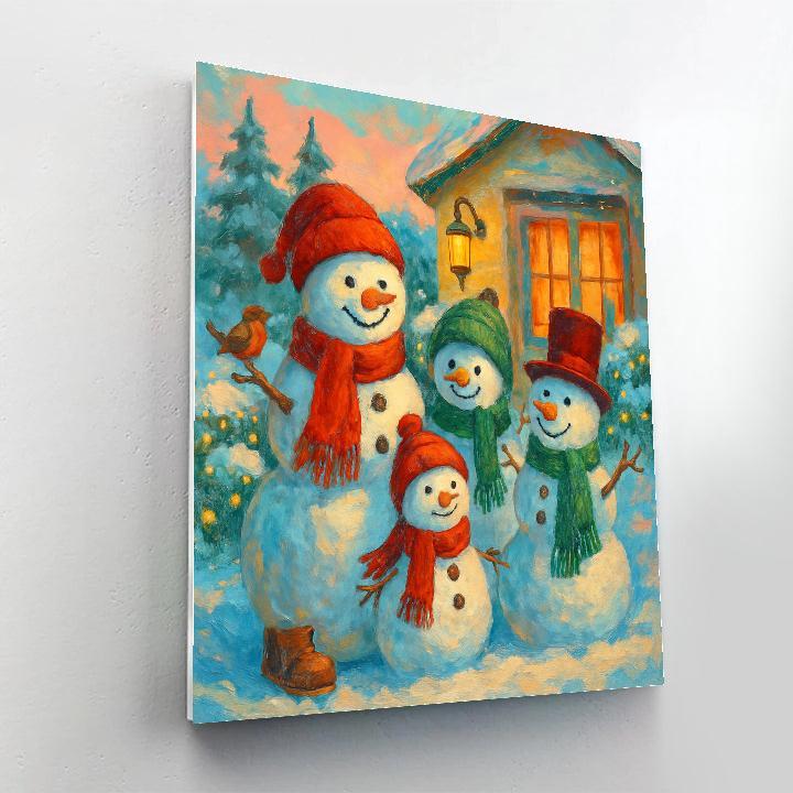 Whimsical Snowman Family Gathering painting number kit