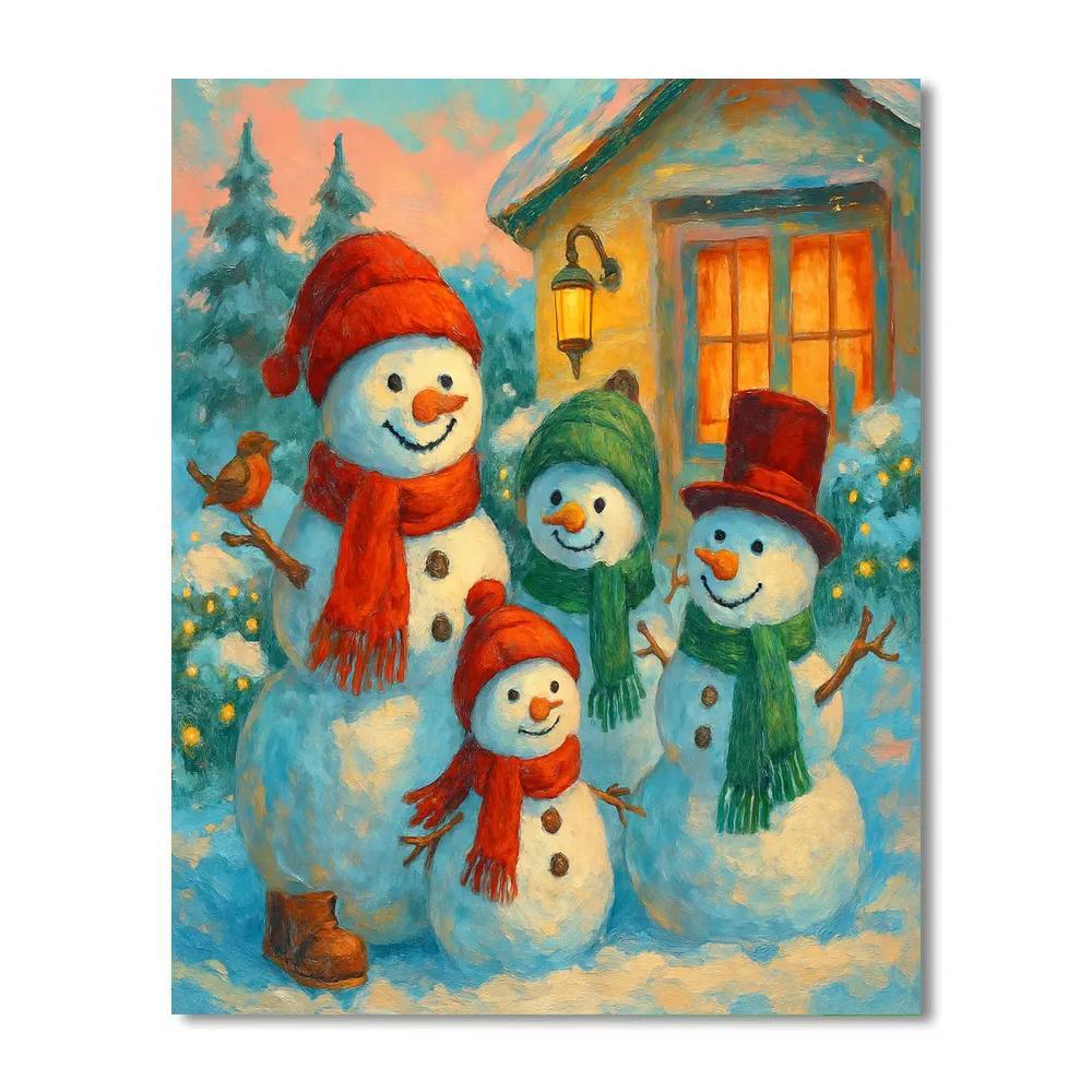 Whimsical Snowman Family Gathering painting number kit
