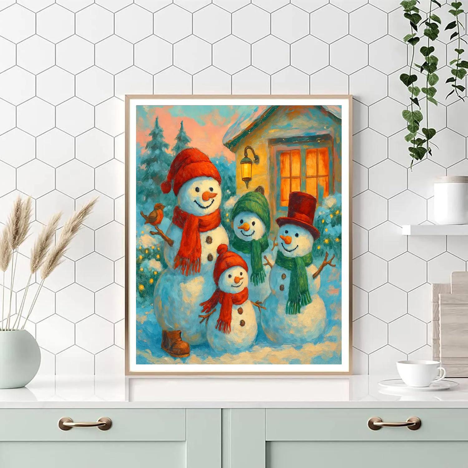 Whimsical Snowman Family Gathering painting number kit
