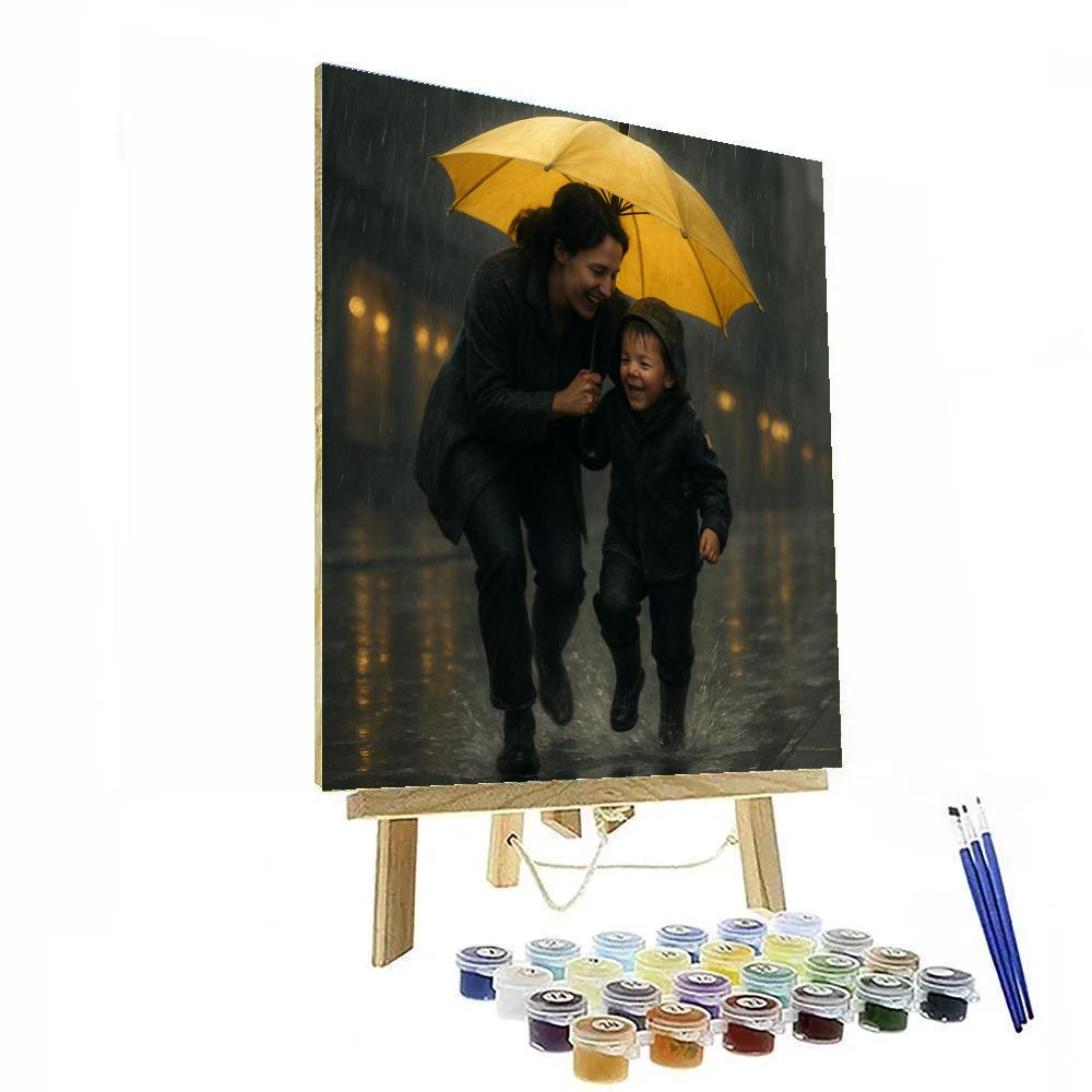 Protective Umbrella On Rainy Day Paint by numbers art