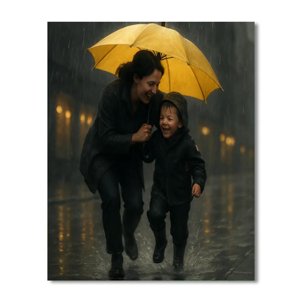 Protective Umbrella On Rainy Day Paint by numbers art