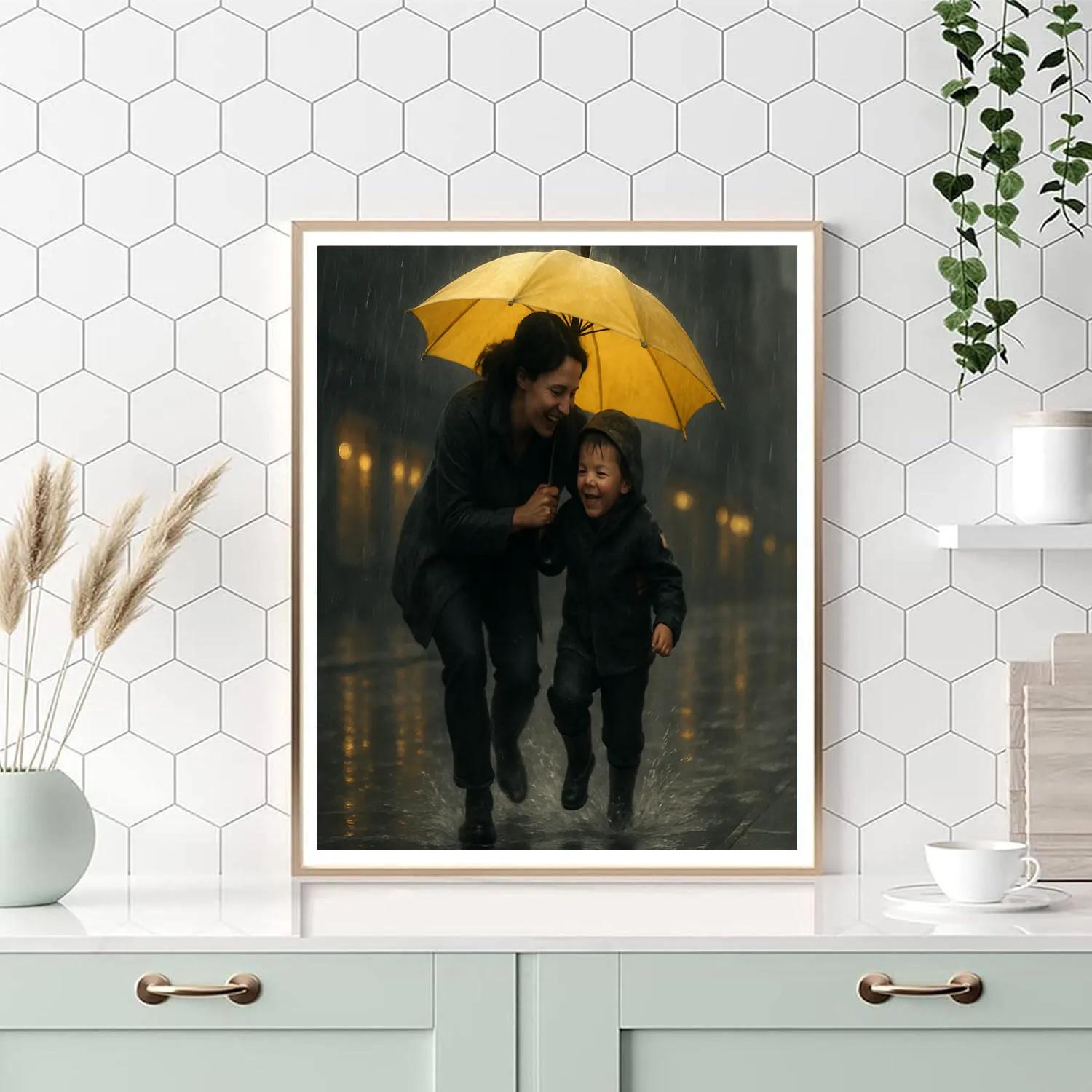 Protective Umbrella On Rainy Day Paint by numbers art