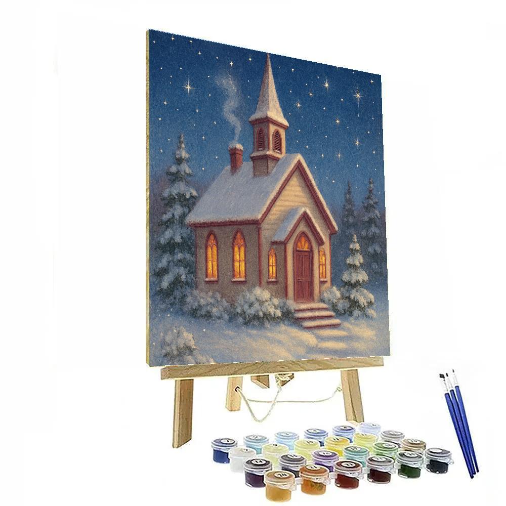 Quiet Church Under Winter Starlight Numbered painting kits