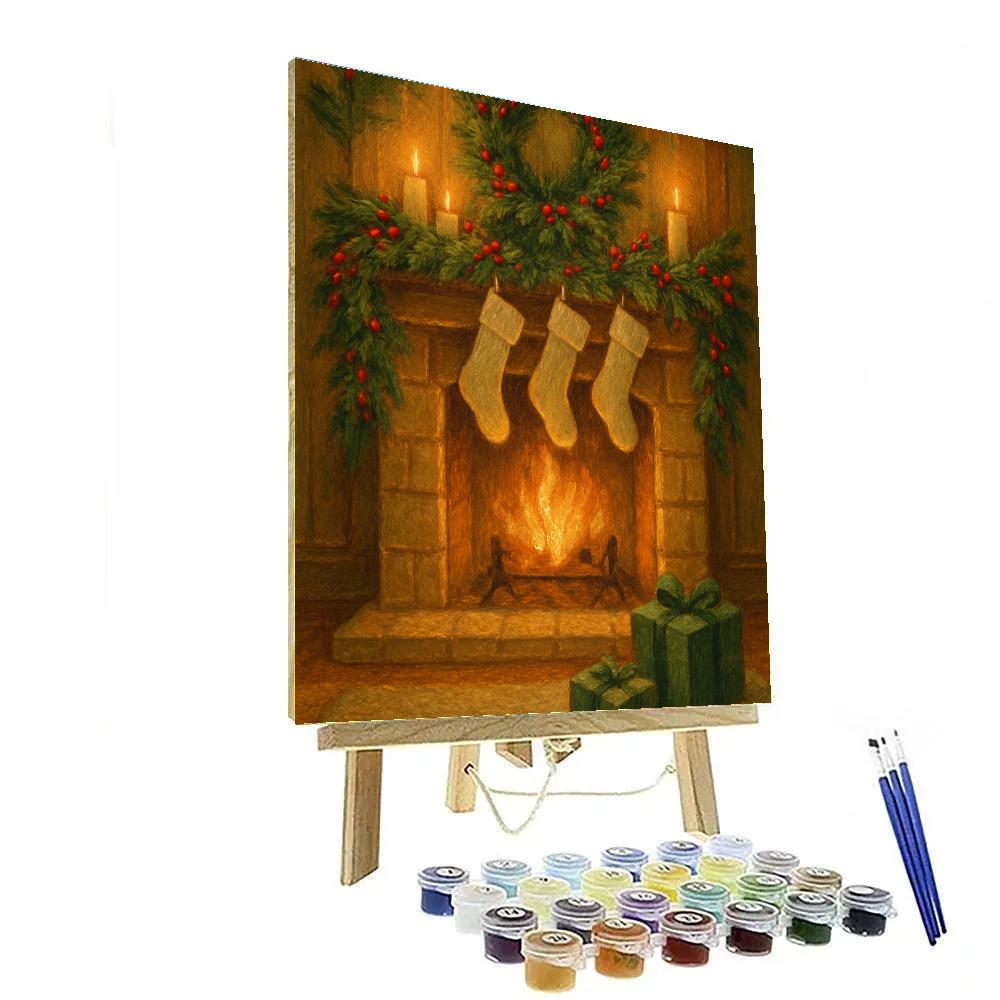 Golden Fireplace Hearth Christmas Eve Paint by numbers kits