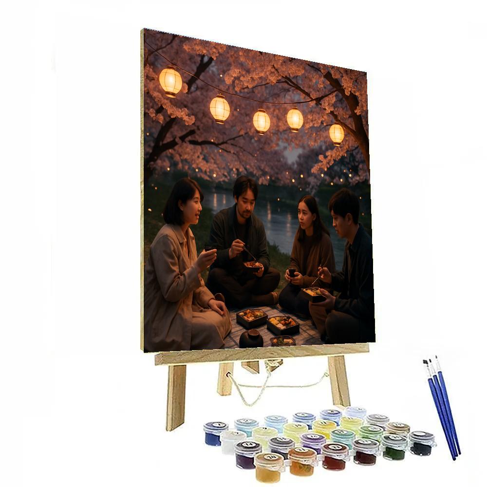 Hanami Picnic Beneath Cherry Blossoms DIY paint by numbers