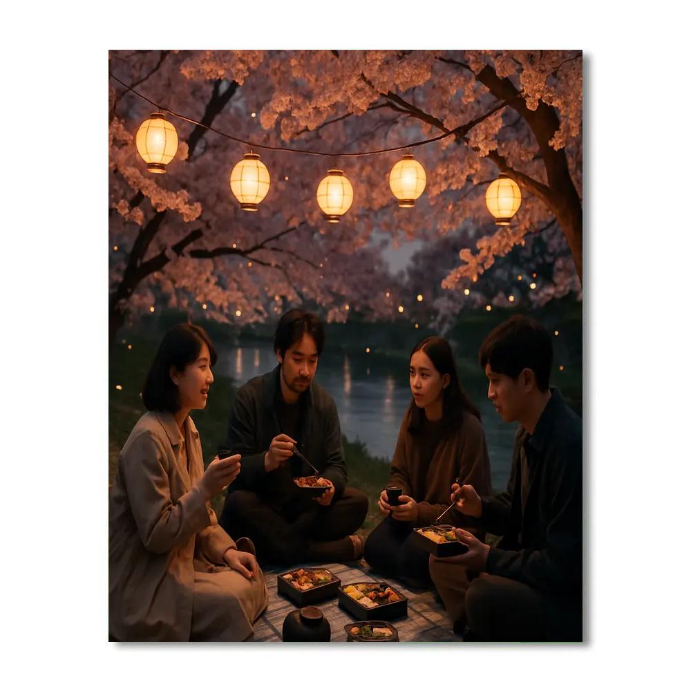Hanami Picnic Beneath Cherry Blossoms DIY paint by numbers