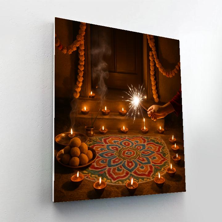 Diwali Night At A Decorated Doorstep painting number kit