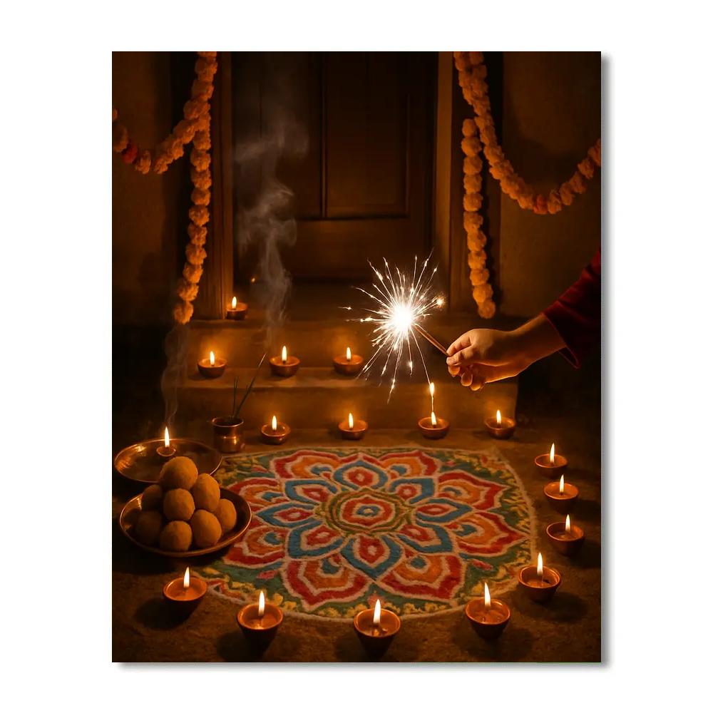 Diwali Night At A Decorated Doorstep painting number kit