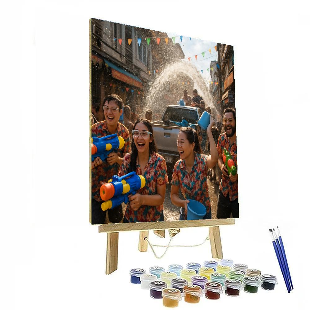 Songkran Festival Water Fight In Bangkok Painting by numbers kit