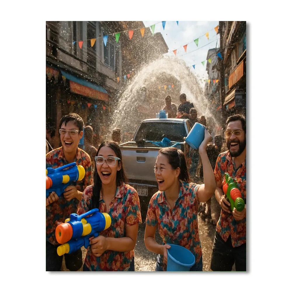 Songkran Festival Water Fight In Bangkok Painting by numbers kit