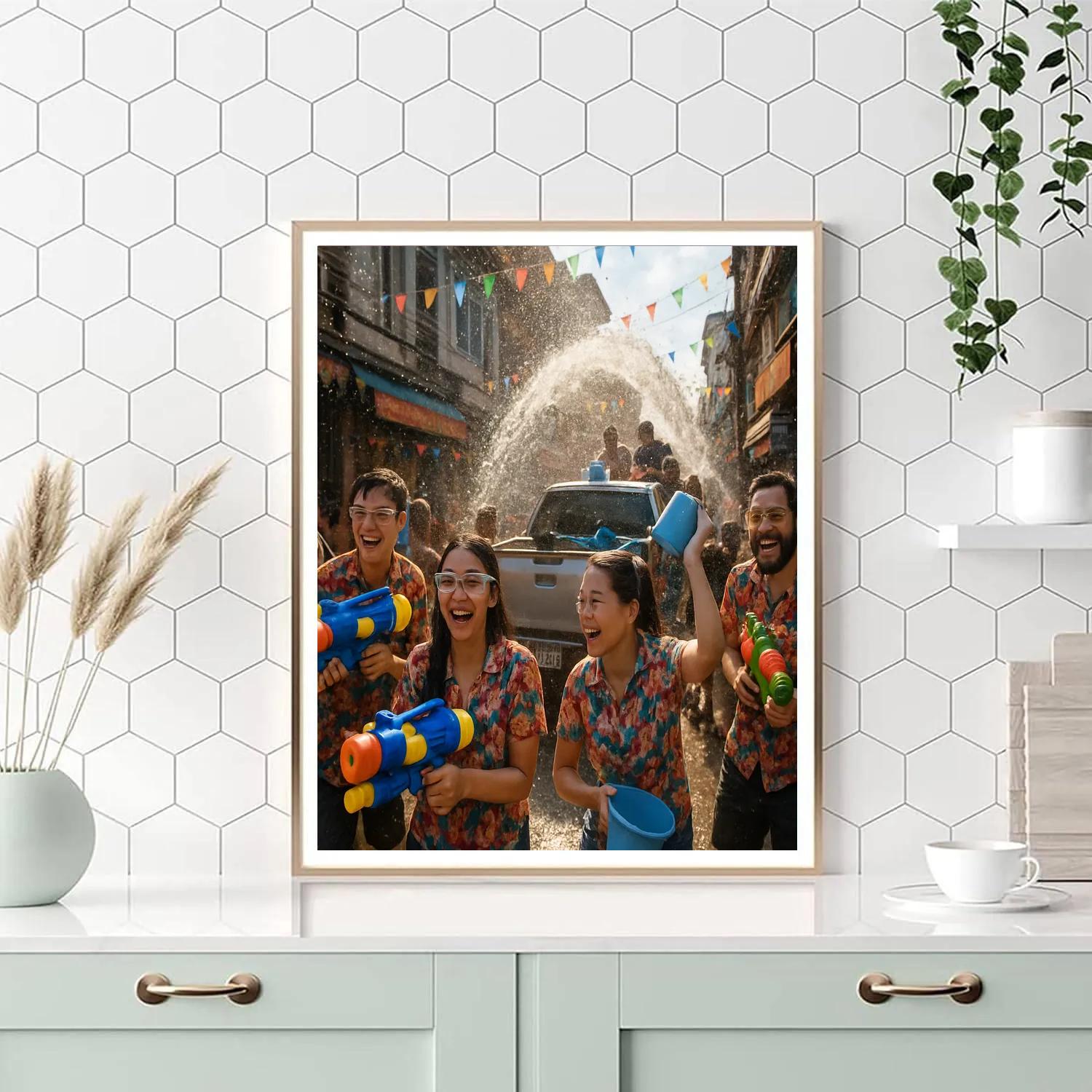 Songkran Festival Water Fight In Bangkok Painting by numbers kit