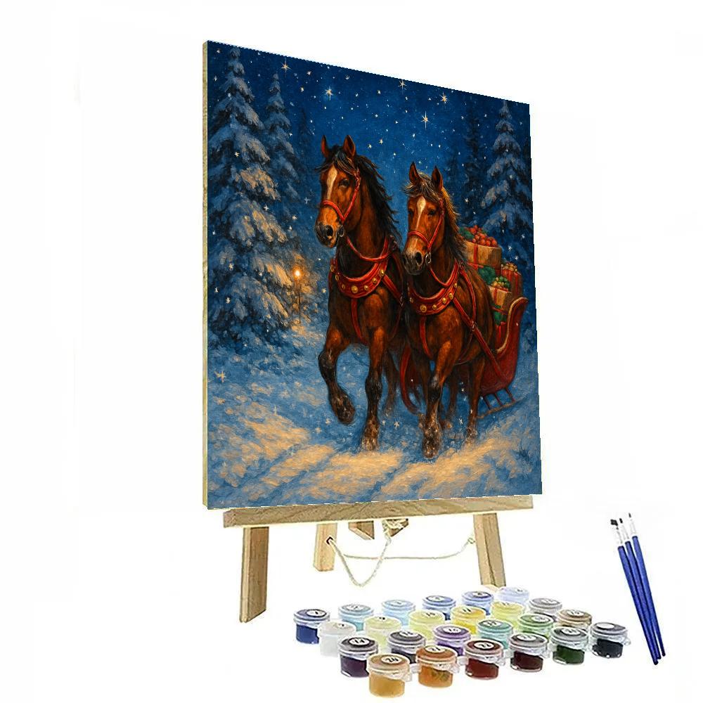 Starlit Sleigh Bells Through Snowy Pines paint by number