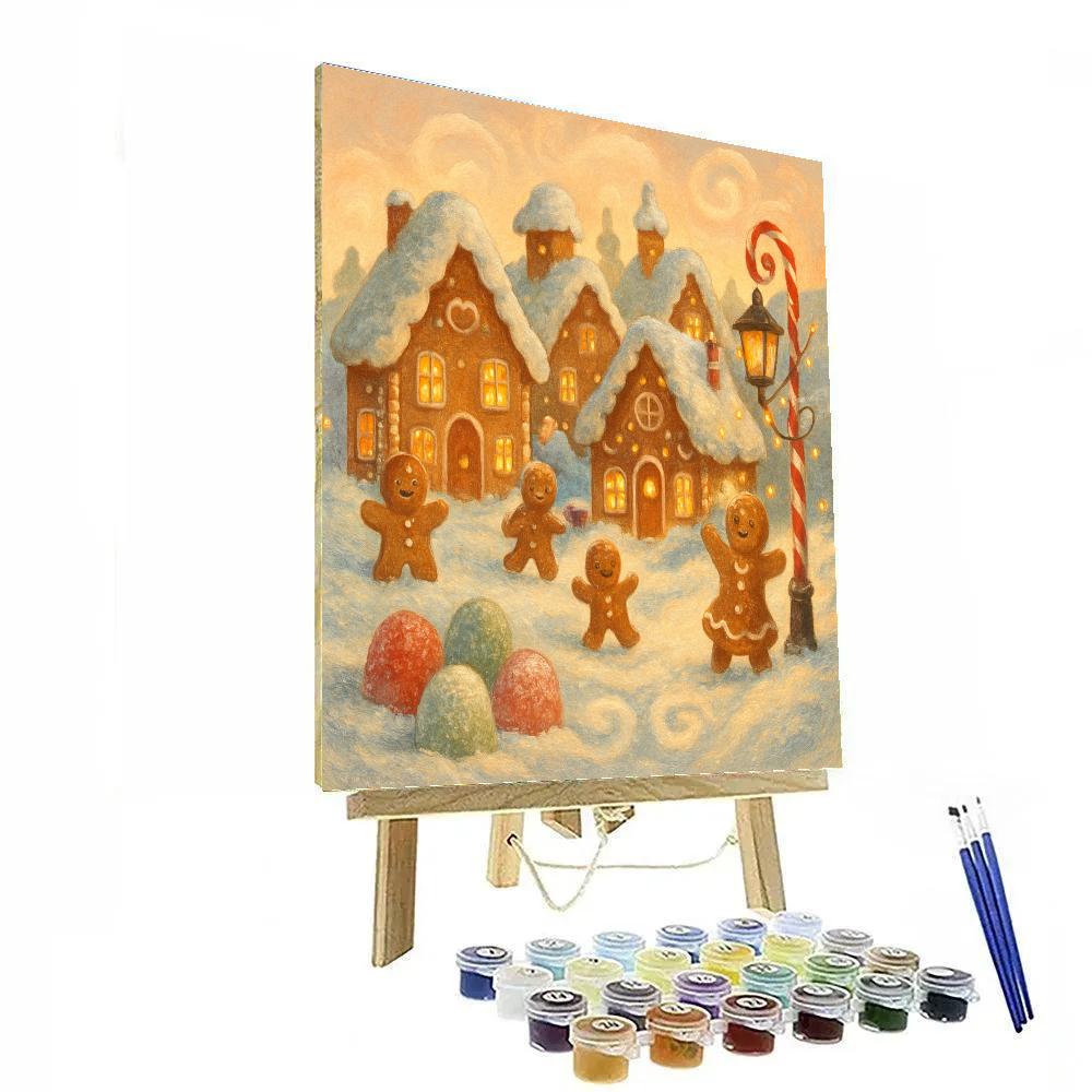 Cheerful Gingerbread Village Delight Paint by numbers kits