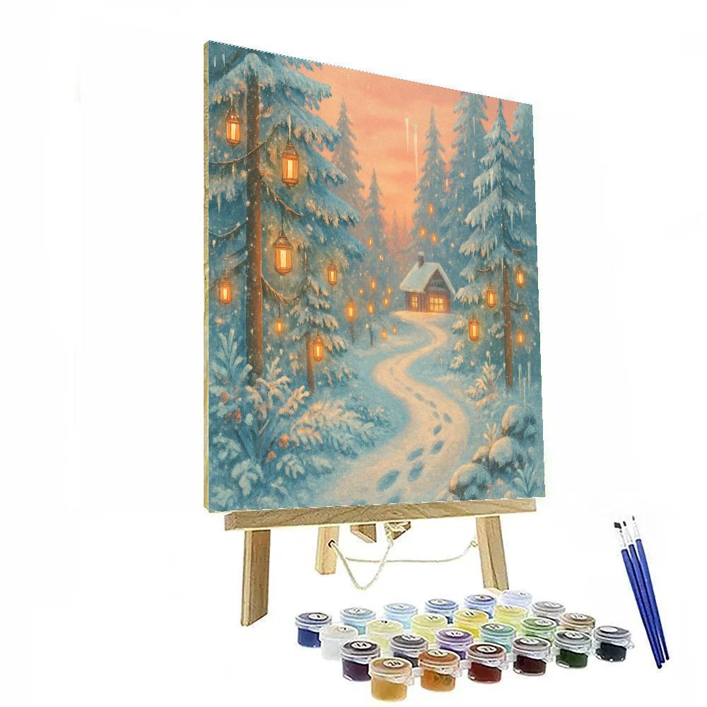 Holiday Lantern Trail Through Frosted Woods Number painting