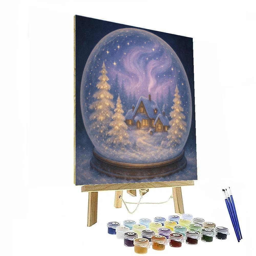 Mystical Snow Globe Village Night paint by number