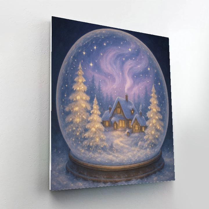 Mystical Snow Globe Village Night paint by number