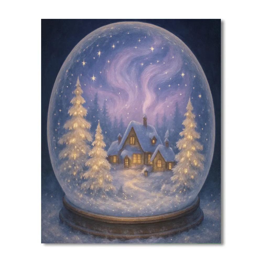 Mystical Snow Globe Village Night paint by number