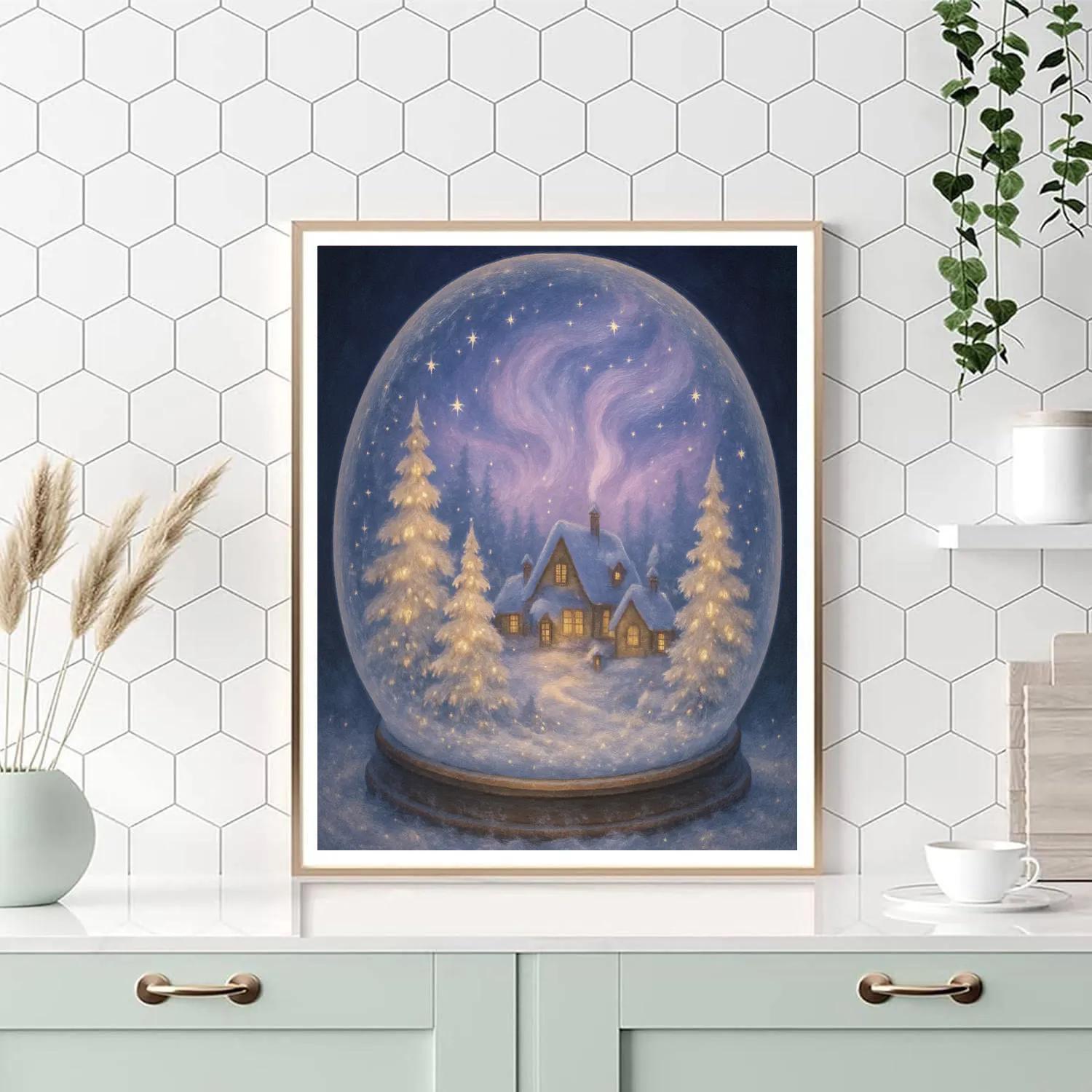 Mystical Snow Globe Village Night paint by number
