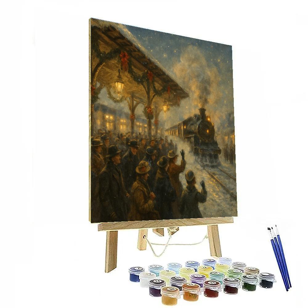 Vintage Train Station Holiday Farewell Number painting