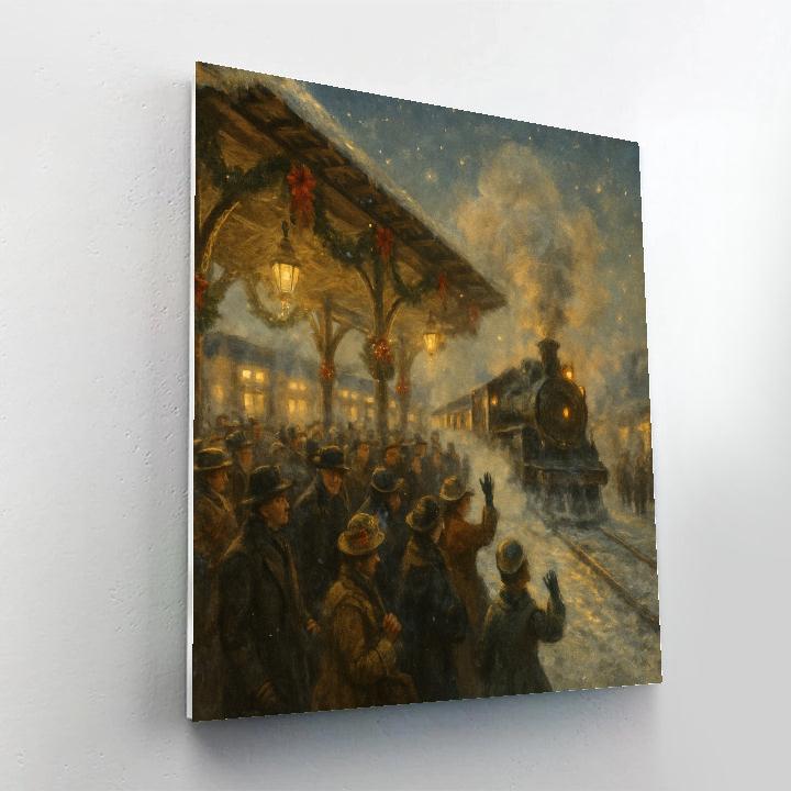 Vintage Train Station Holiday Farewell Number painting