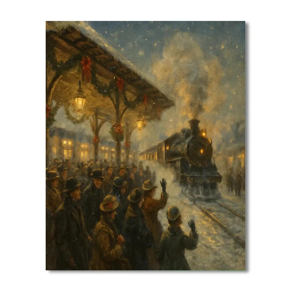 Vintage Train Station Holiday Farewell Number painting
