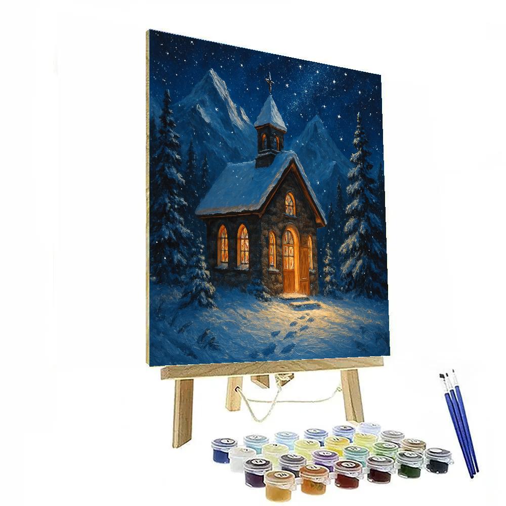 Silent Night Mountain Chapel Glow Paint by numbers art