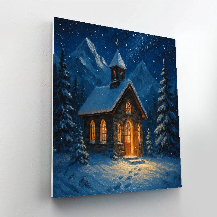 Silent Night Mountain Chapel Glow Paint by numbers art