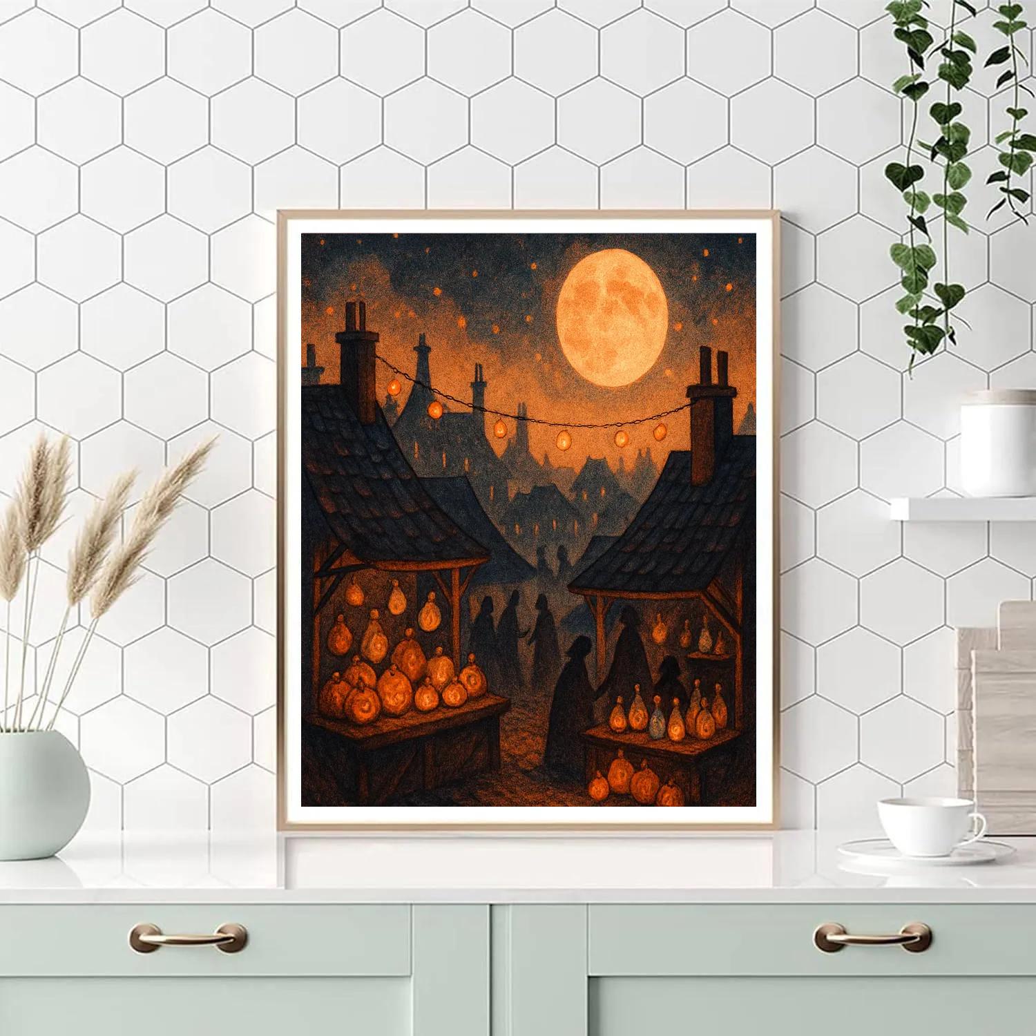 Rooftop Moon Market Numbered painting kits