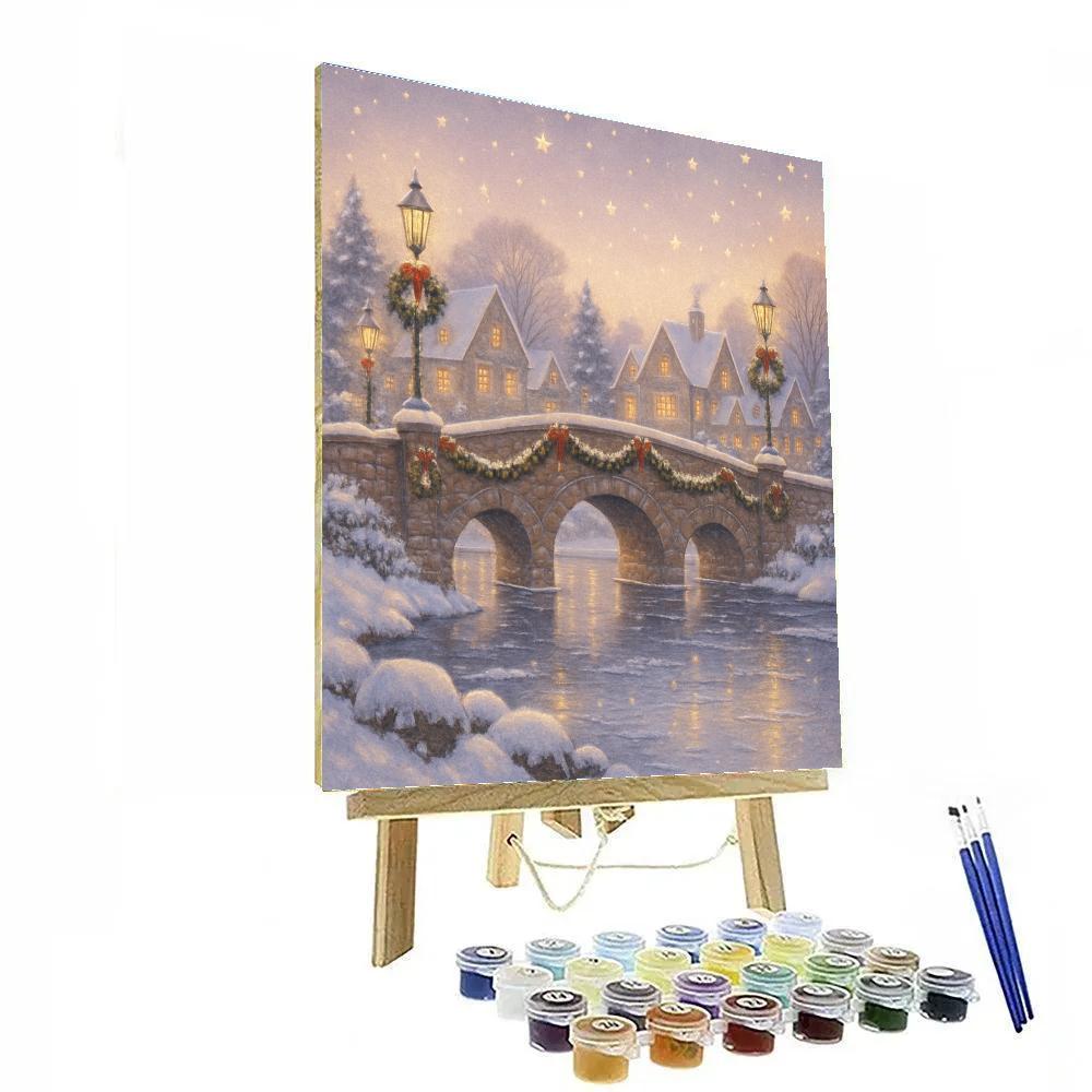 Twinkling Village Bridge Holiday Twilight Paint by numbers art