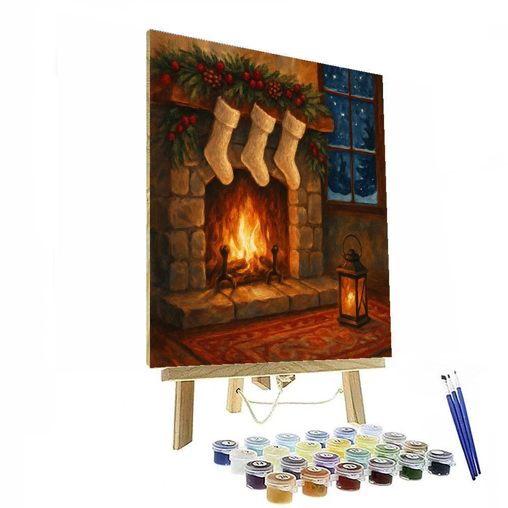Fireplace Hearth With Festive Stockings painting number kit