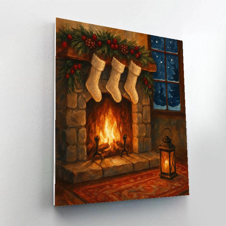 Fireplace Hearth With Festive Stockings painting number kit