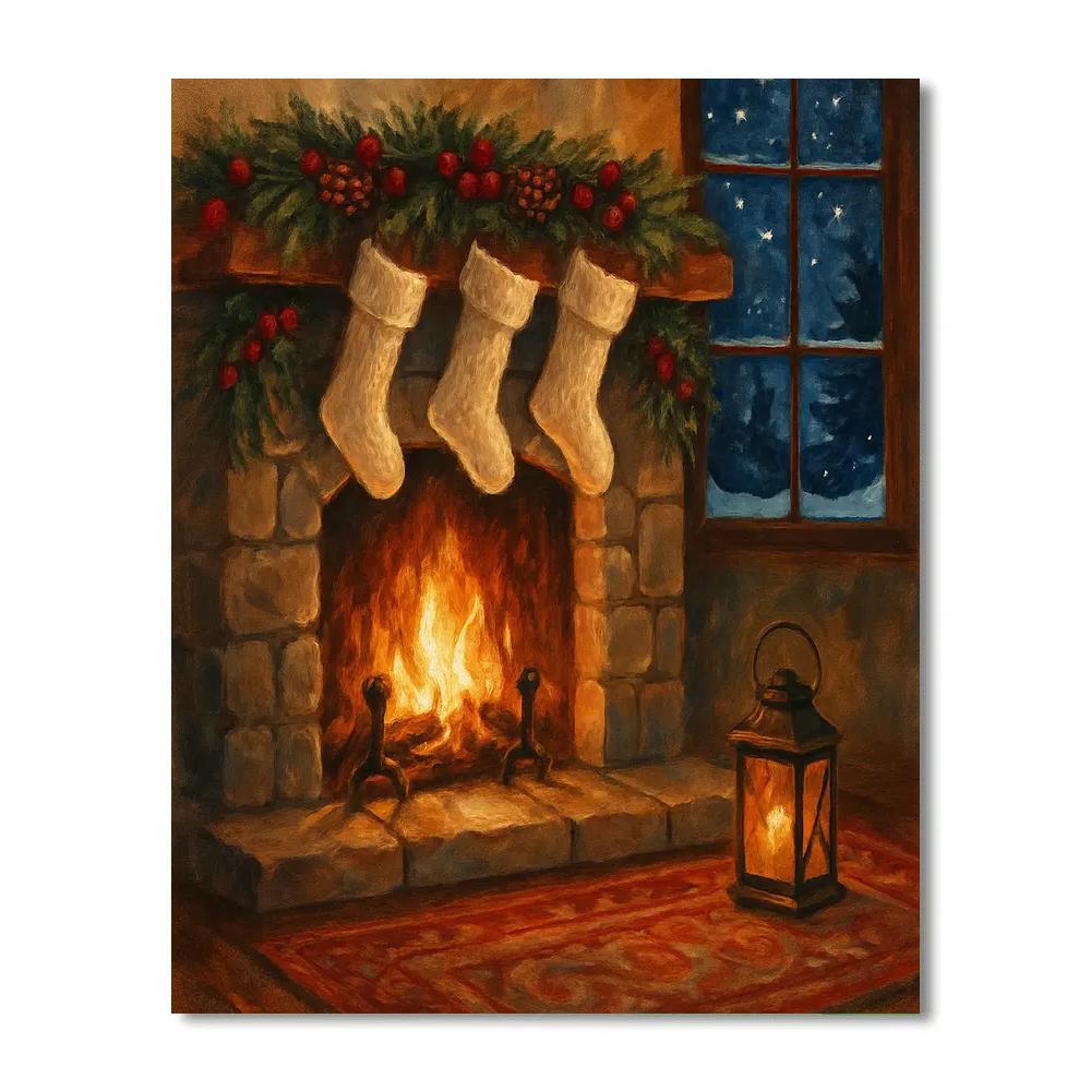 Fireplace Hearth With Festive Stockings painting number kit