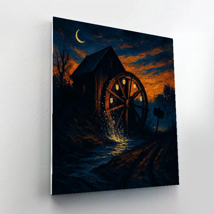 Lantern-Crowned Old Mill Number painting