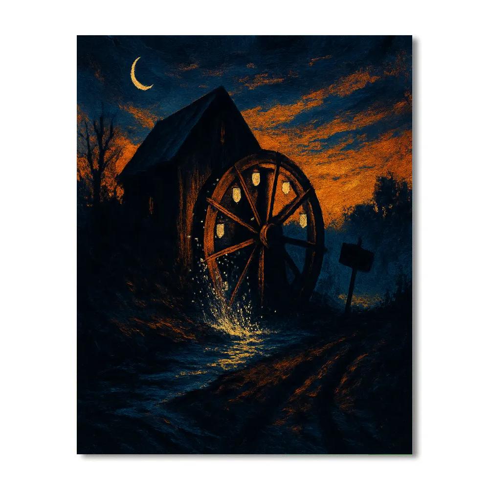 Lantern-Crowned Old Mill Number painting