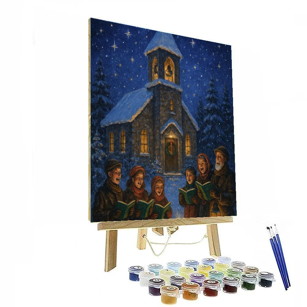 Snow-capped Church Bells Caroling Night paint by number