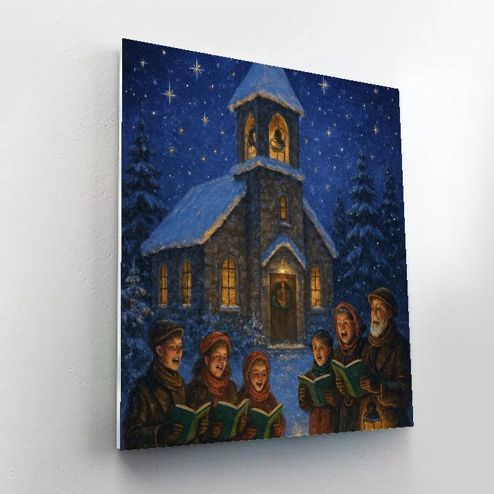 Snow-capped Church Bells Caroling Night paint by number