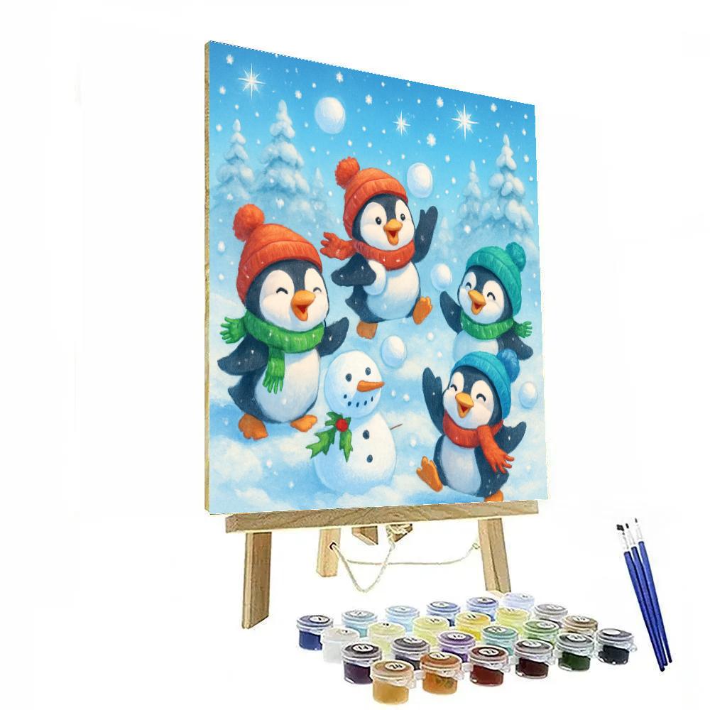 Playful Penguins Holiday Snowball Fight paint by color