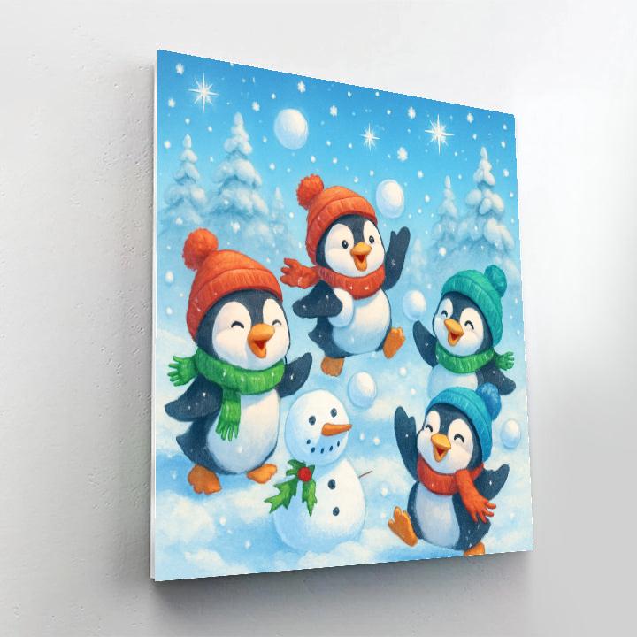 Playful Penguins Holiday Snowball Fight paint by color