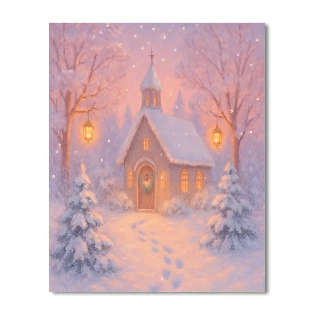 Snow-Covered Village Chapel Snowfall paint by color