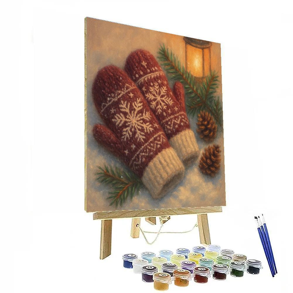 Cozy Woolen Mittens Snowflake Patterns paint by color