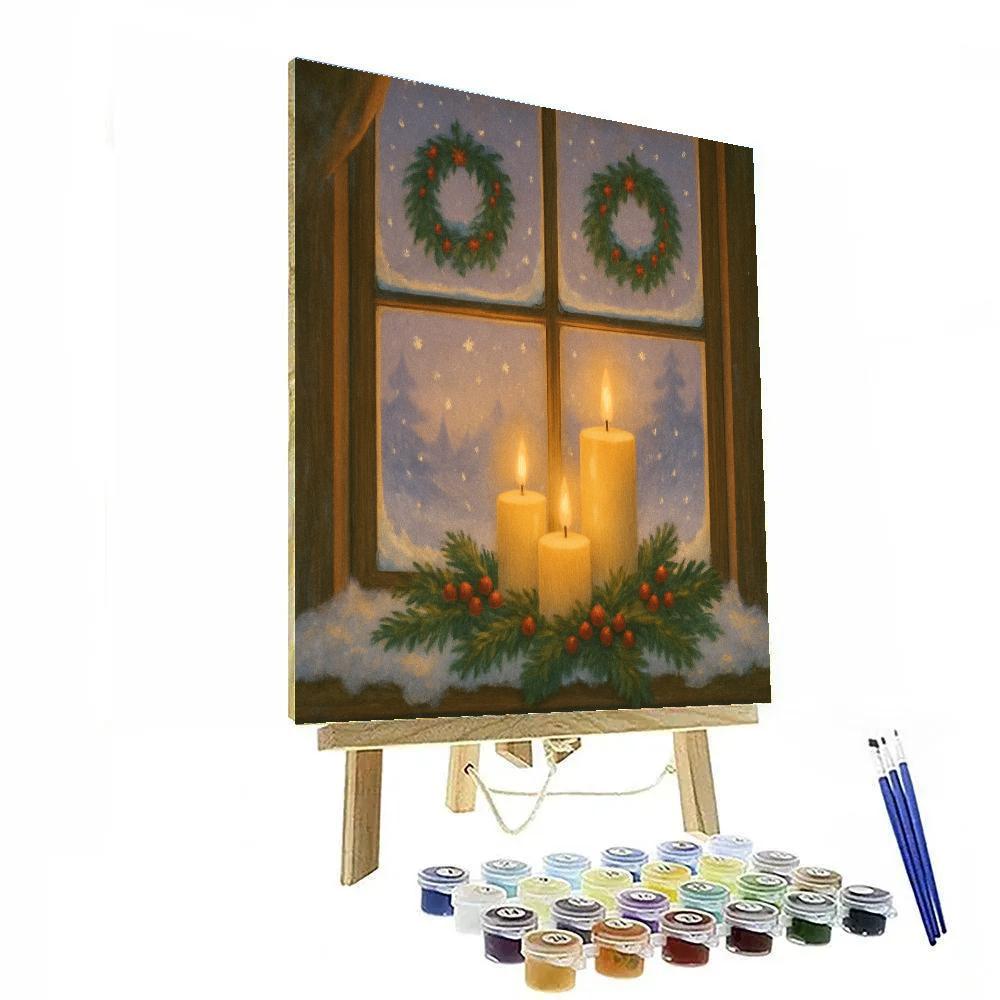 Christmas Candlelight Window Glow paint by numbers