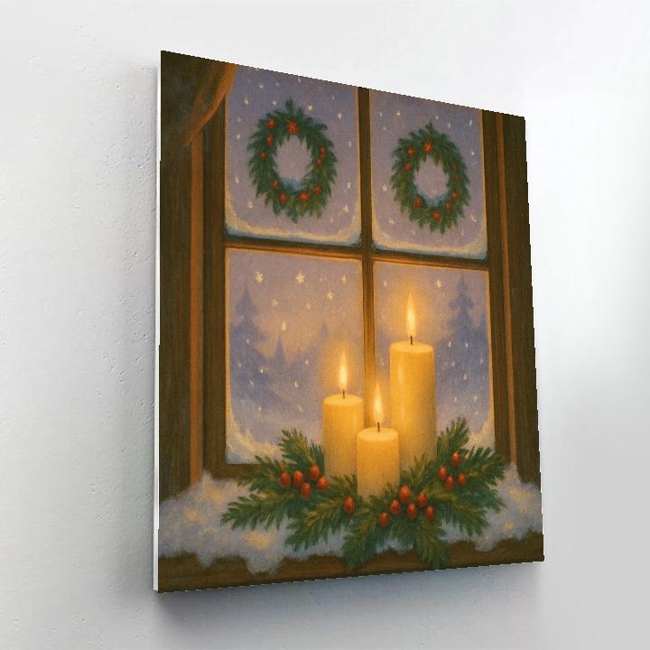 Christmas Candlelight Window Glow paint by numbers