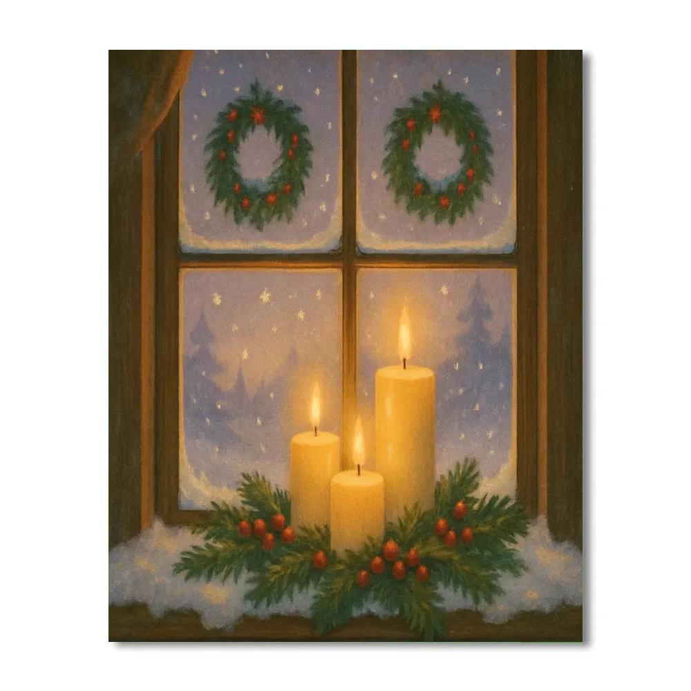Christmas Candlelight Window Glow paint by numbers