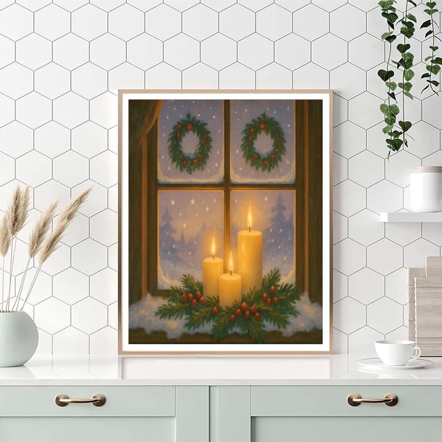 Christmas Candlelight Window Glow paint by numbers