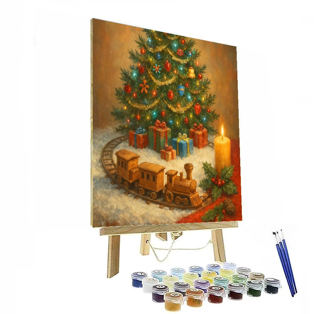 Classic Toy Train Circle Around Tree paint by number