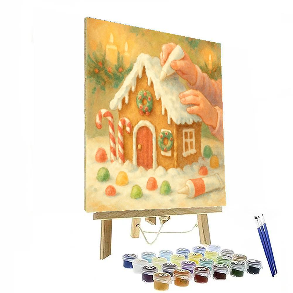 Winter Gingerbread House Construction Numbered painting kits
