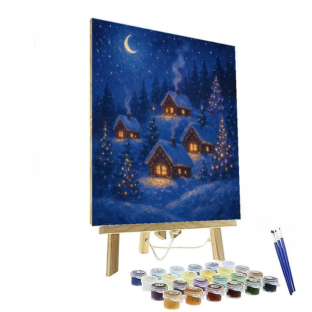 Winter Starry Night Festive Hillside paint by number